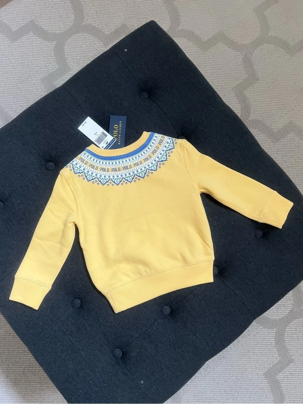 Ralph Lauren Yellow Sweater with Blue Fair Isle Yoke